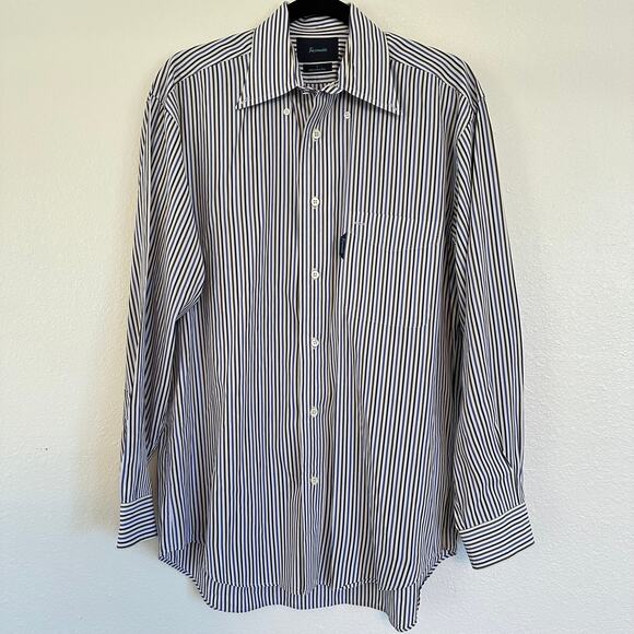 Façonnable Horizontal Stripe Mens Button Front Dress Shirt Cotton Small - Picture 1 of 8